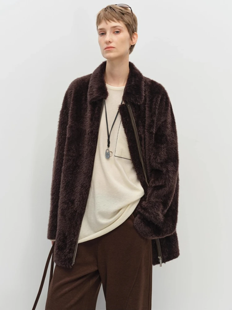 High-end Luxury Natural Lamb Fur Shearling Jackets for Women Simple Soft Loose Mid-length Winter Genuine Leather Real Fur Coat