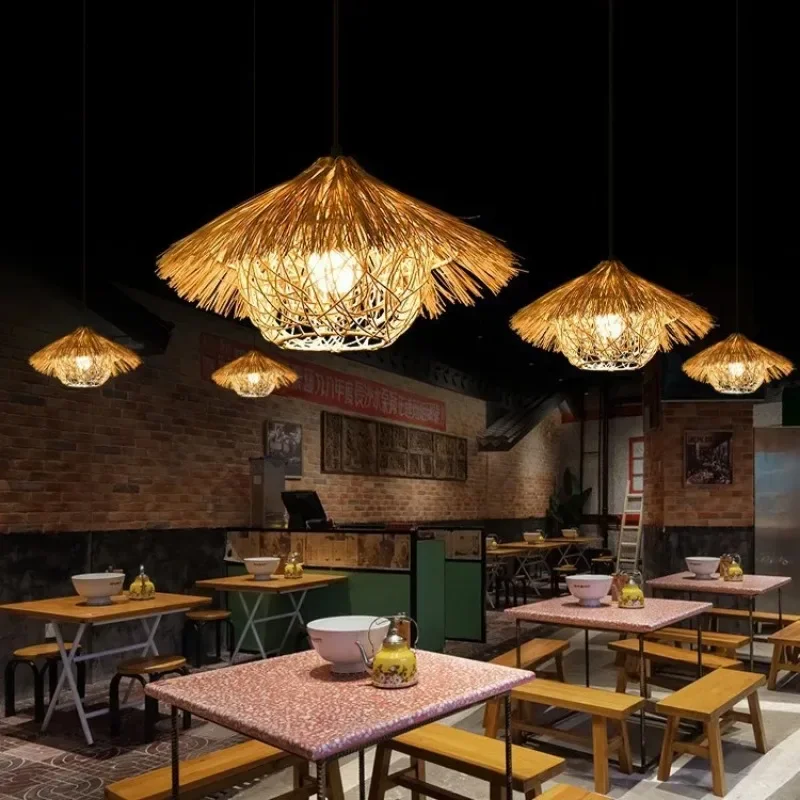 NEW Japanese Retro Hand Woven Rattan Led Chandelie Restaurant Bar Hanging Lamp Home Decor Hanging Lamp Pendant Lights