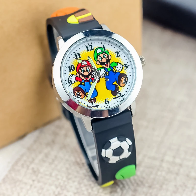 Anime dos desenhos animados super mario bros redondo quartzo meninos meninas estudante relógio moda crianças cinto de silicone relógio de pulso presente natal