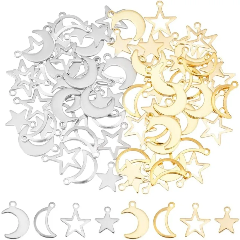 

Star Moon Pendant Pentagram Star Dangle Charm Stainless Steel Pendants Metal Star Moon Charms for Jewelry Making Charms