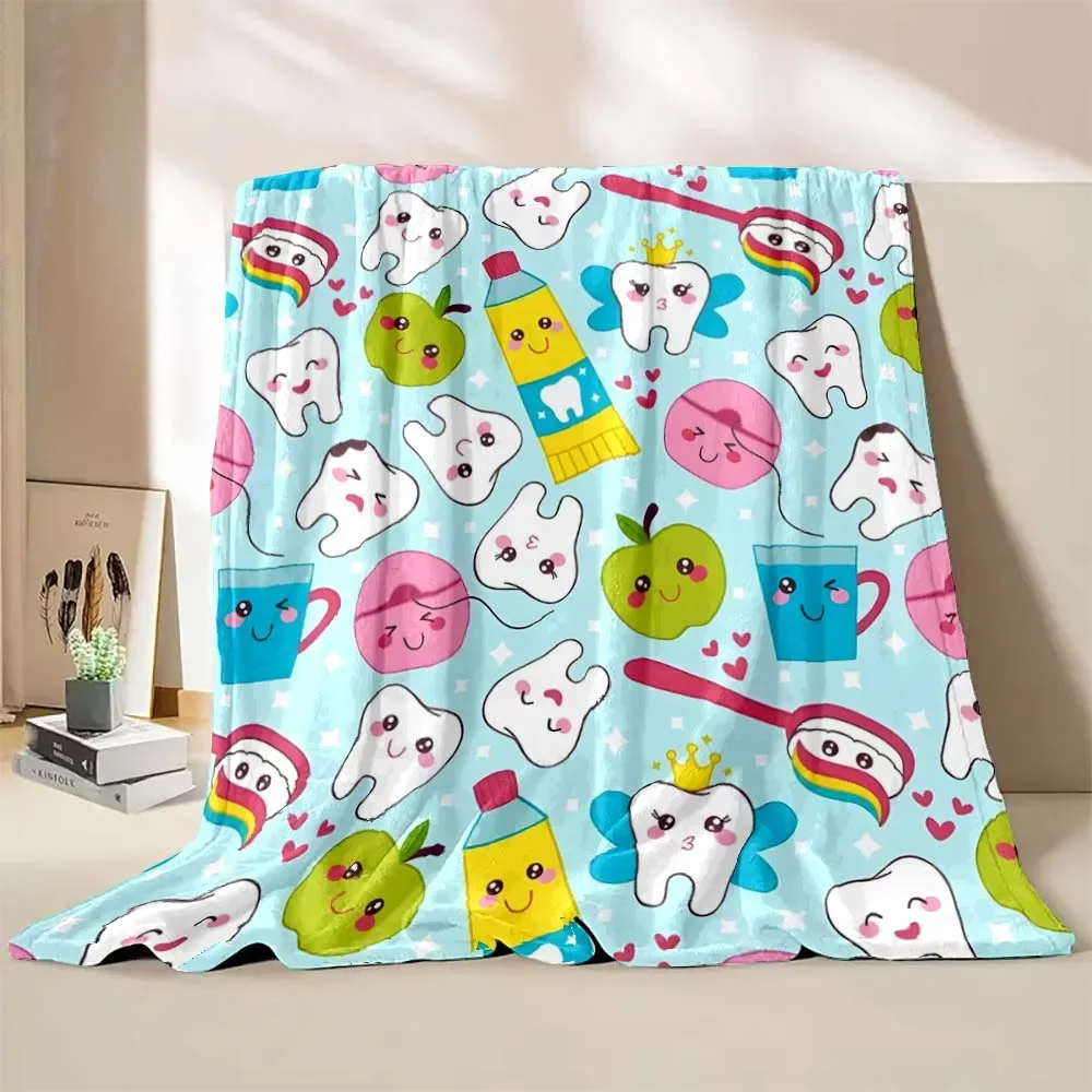 Cute Cartoon Teeth Blanket Printed Blanket Bedroom Livingroom Bed Warm Soft Comfortable Air Conditioner Office Travel Thin