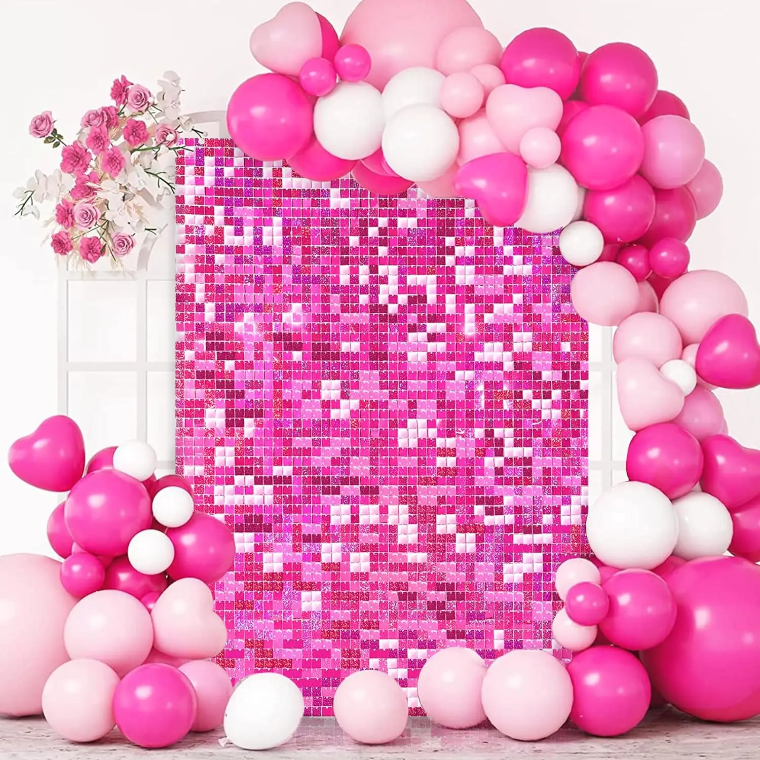 Hot Pink Shimmer Backdrop Panels Shimmer Wall Backdrop 12 Packs for Party Wedding Engagement Birthday Girls Parties Anniversary