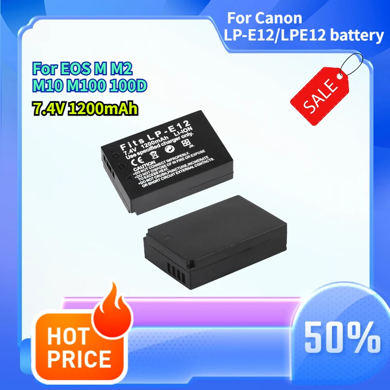 1200mAh 7.4v Compatible with Canon LP-E12/LPE12 battery for mirrorless EOS M M2 M10 M100 and DSLR 100D cameras