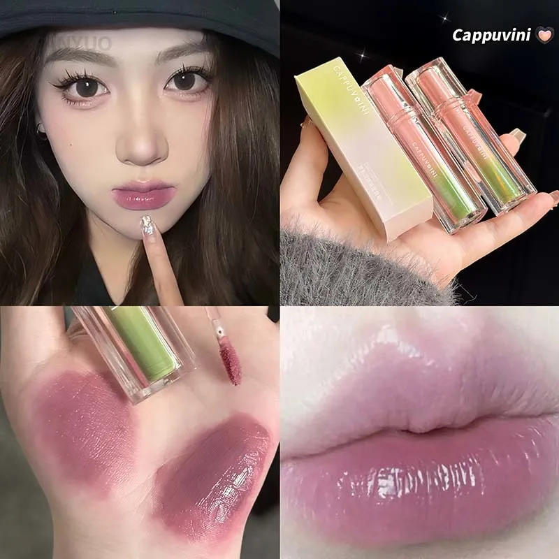 عارية الأرجواني مرآة الشفاه الصقيل طويلة الأمد غير يتلاشى ترطيب أحمر الشفاه السائل الملمس المائي الجلد اشراق أحمر داكن الشفاه تينت