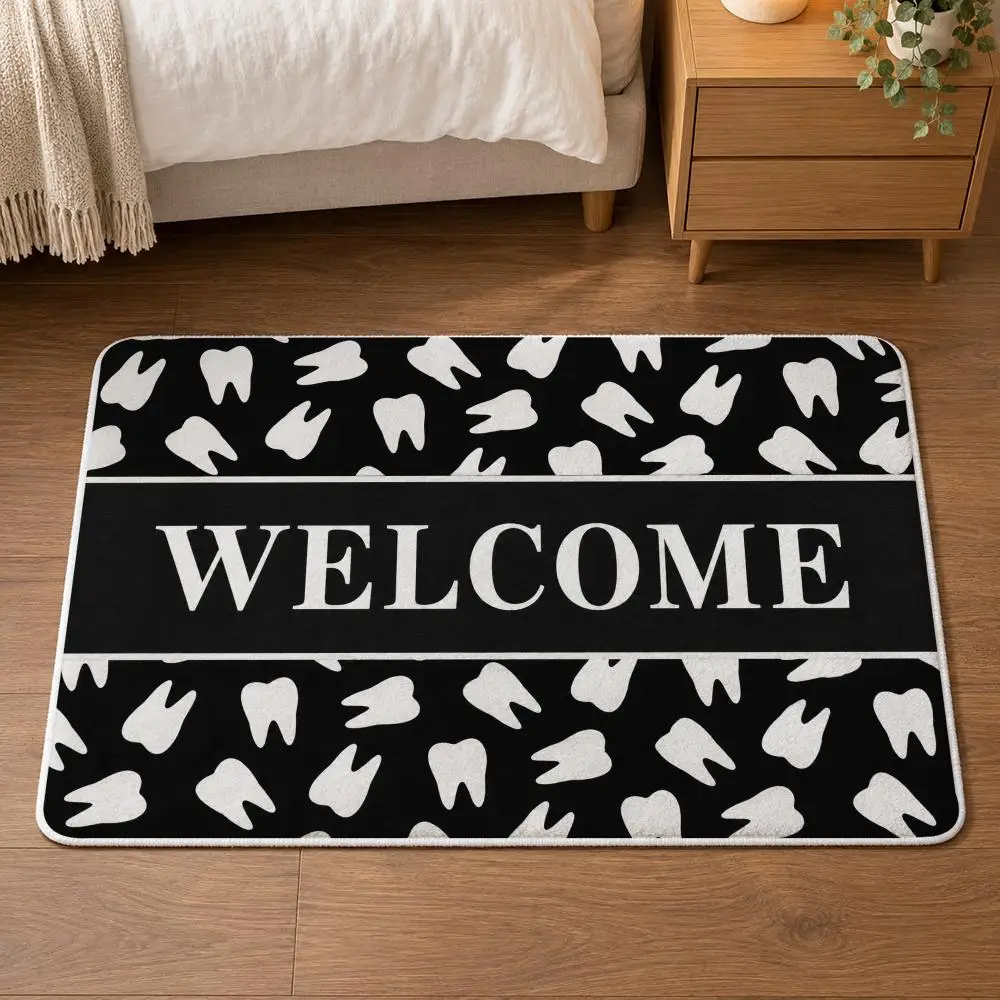 Dental Office Welcome Floor Mat Flannel Rug Soft Non Slip Door Mat for Bathroom Bedroom Entryway Home Decor Gift