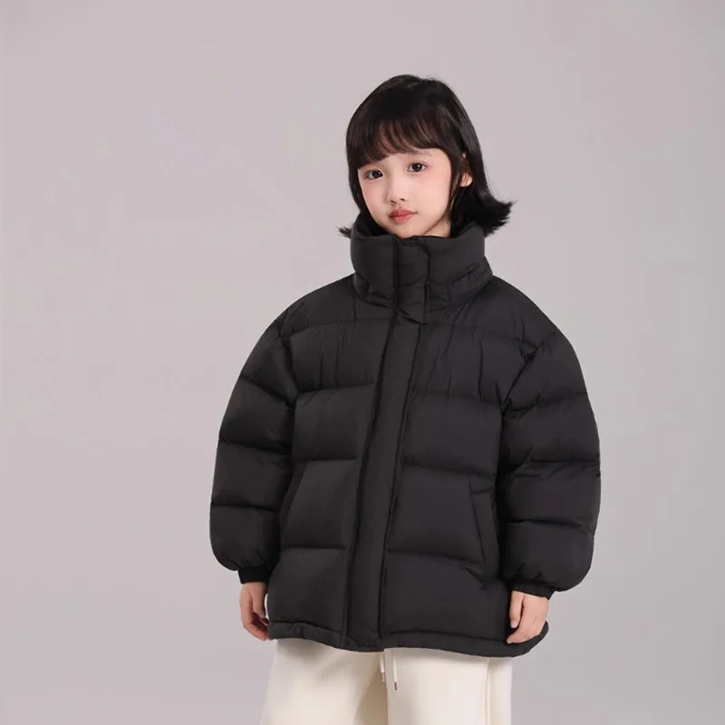 Kids 90% Goose Down Jacket Unisex Boys Girls Beige Hooded Down Coat Loose Puffy Warm Winter Outerwear For Children A4850