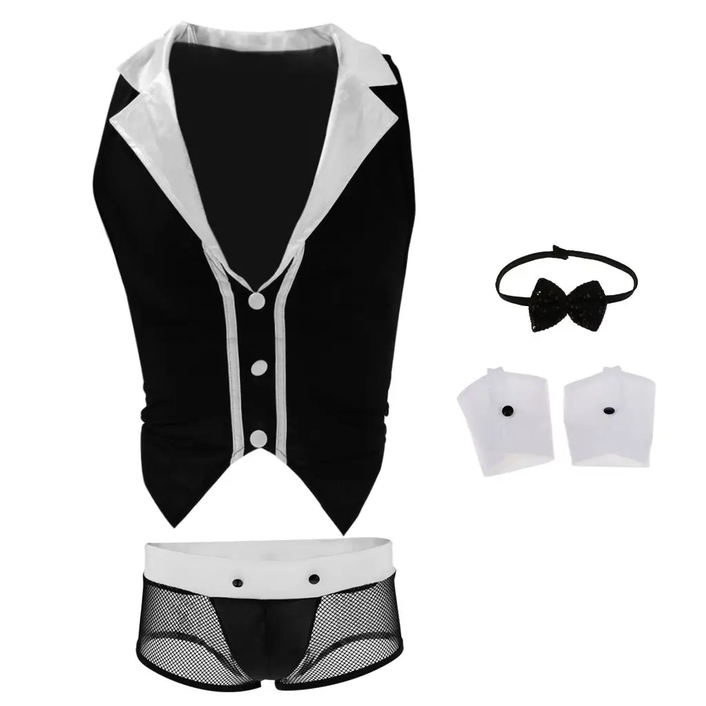 

Thong Underwear Men Mesh Dancewear Suit Four Piece Set for Stage Performance Costume and Modern Dance