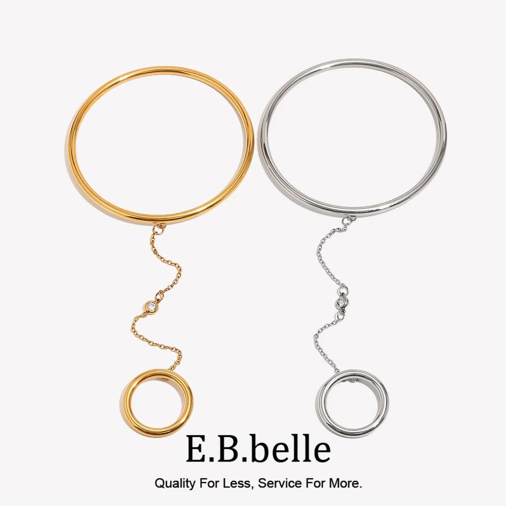 E.B.belle 18K Gold Plated Ring Link Bracelet Stainless Steel Waterproof Chain Bangle Fashion Minimalist Women Jewelry Gift
