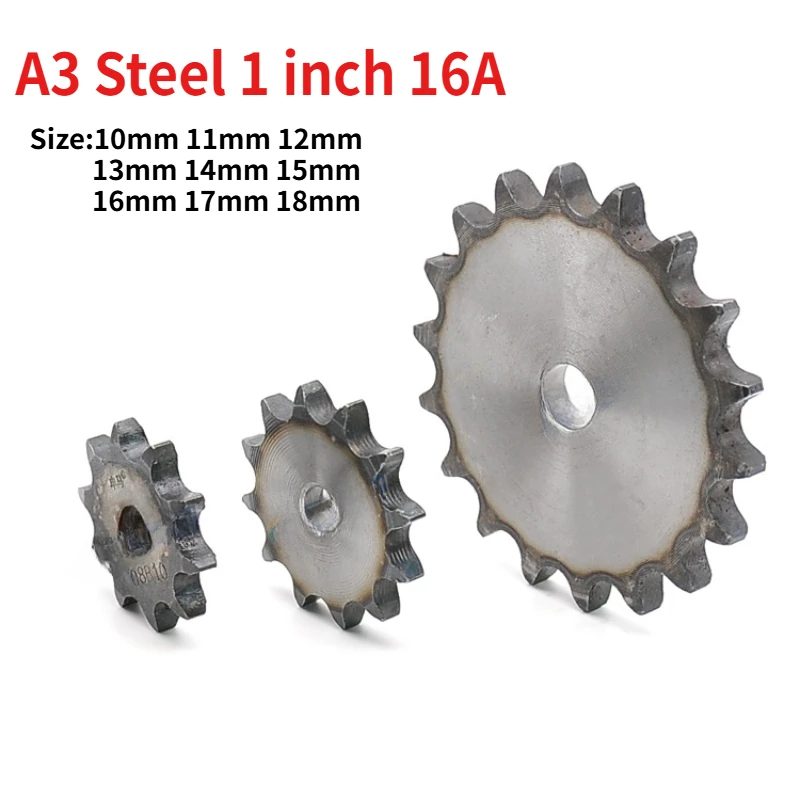 1Pcs 16A Flat Chain Gear 10/11/12/13/14/15/16/17/18 Teeth Industrial Flat Sprocket Wheel Carbon Steel Tooth Pitch 25.4mm