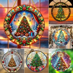 Charming Christmas Tree Acrylic Round Sign,Translucent Hanging Decor for Home,Bar,Cafe,pub,Window&Wall,Holiday Gift for Friends