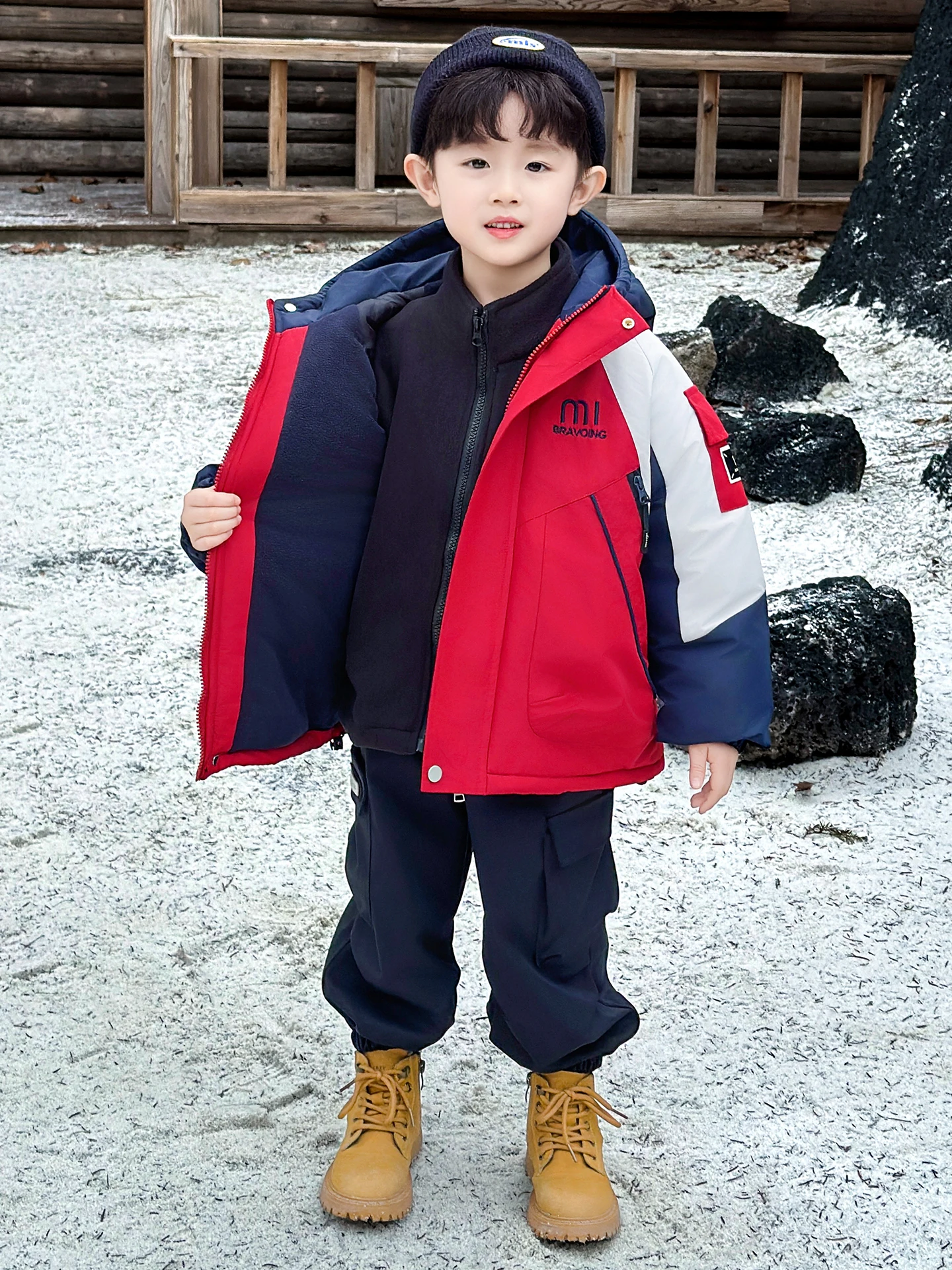 

Thiened Fce Children's Jaet Windproof Tee-in-One Youth Faion Polyester Fiber Long Sve Zipper Closure Coat for A...