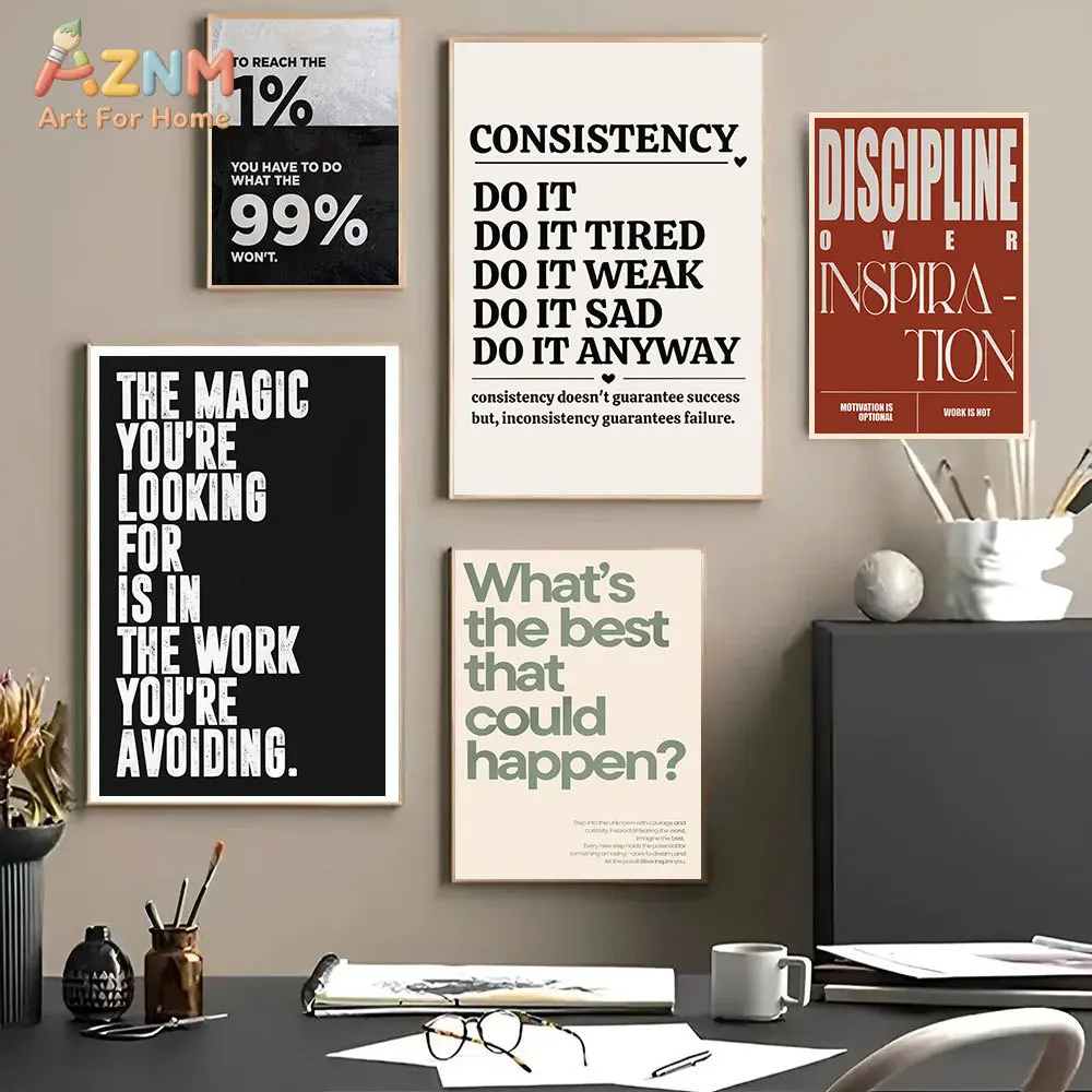 AZNM Motivational Quote Canvas Wall Art Modern Typography Print Consistency Discipline Office Workplace Decor Unframed