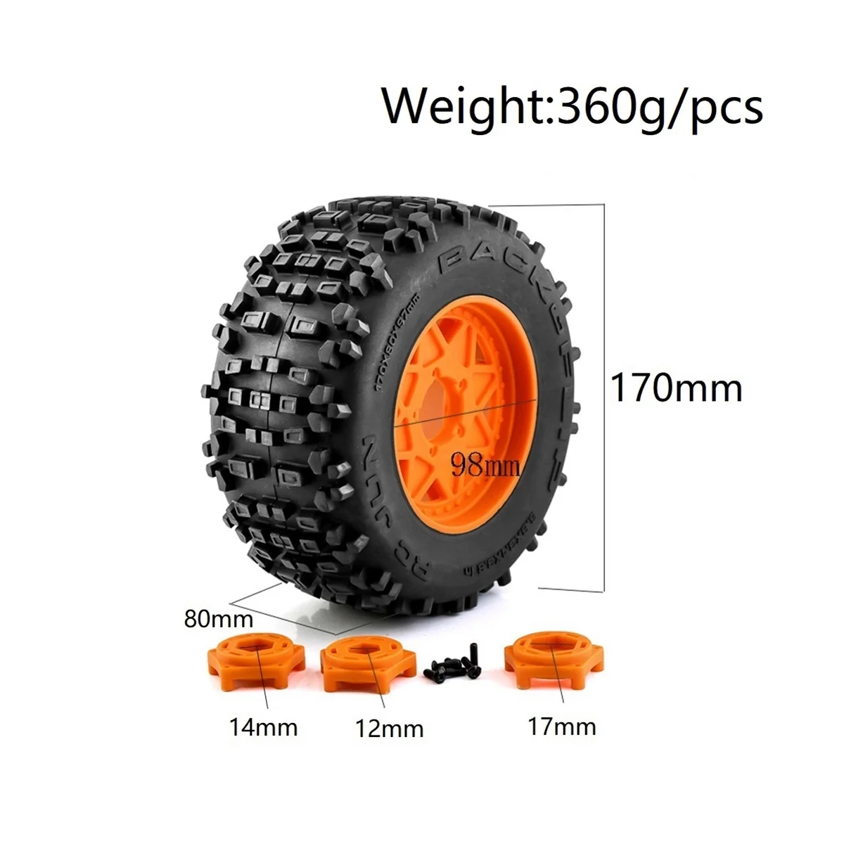 4Pcs 170mm 1/7 1/8 Monster Stunt Truck Tire 12/14/17mm Wheel Hex for TRAXXAS Sledge ARRMA KRATON Outcast Tamiya HSP,3