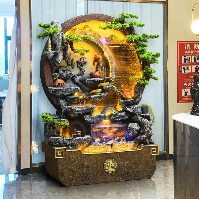 Water Curtain Wall Running Water Fountain Office Living Room Wealth-Attracting Floor Ornament