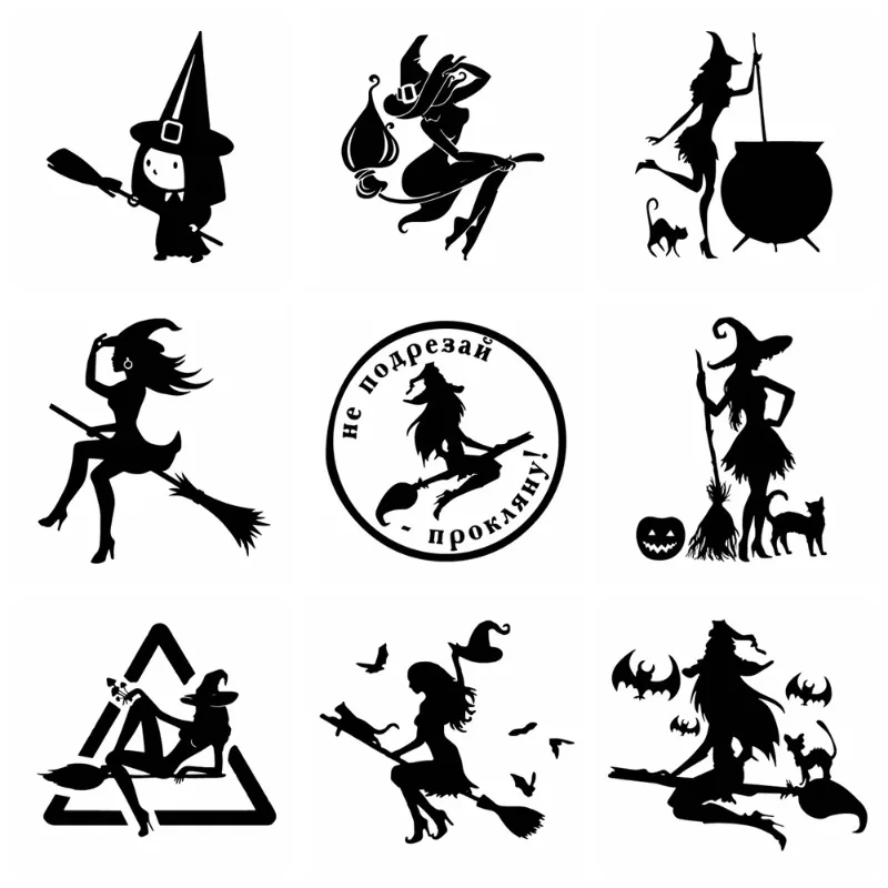 

Личность, мода Хэллоуин Ведьма Летающая метла, автомобиль, окна, виниловый художественный узор, наклейки на кузов автомобиля