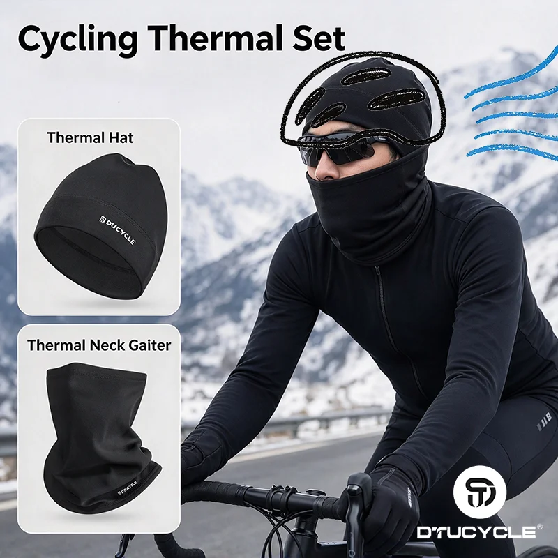 Dtucycle Autumn and Winter Thermal Two-Piece Set, Consisting of a Fleece-Lined Thermal Hat and a Temperature-Locking Neck Warmer, Lightweight and Skin-Friendly, Does Not Feel Bulky When Worn, Ear-Protecting Design, the Hat Body Can Easily Be Worn under a Cycling Helmet, the Neck Warmer Can Be Flexibly Converted into a Face Mask and Other Wearing Styles, High-Elastic Fabric Fits Snugly Without Being Too Tight, and Is Breathable Without Causing Stuffiness. Suitable for Cycling, Commuting, Mountain Climbing, Skiing and Other Activities, One Set Can Provide Warmth for Outdoor Trips in Autumn and Winter.