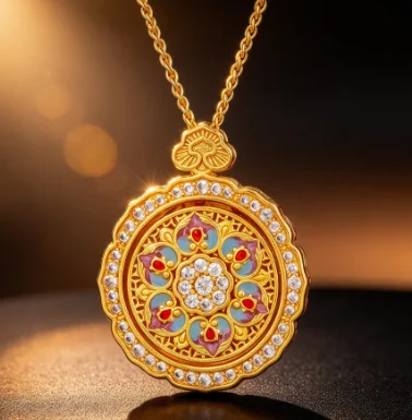 Point diamond enamel color compass necklace palace style can be rotated 9999gold