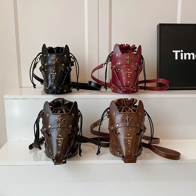 حقيبة كتف مضحكة بتصميم عتيق وقناع رأس الحصان الإبداعي حقيبة دلو فريدة من نوعها حقيبة كروس بكتف واحد للنساء #4