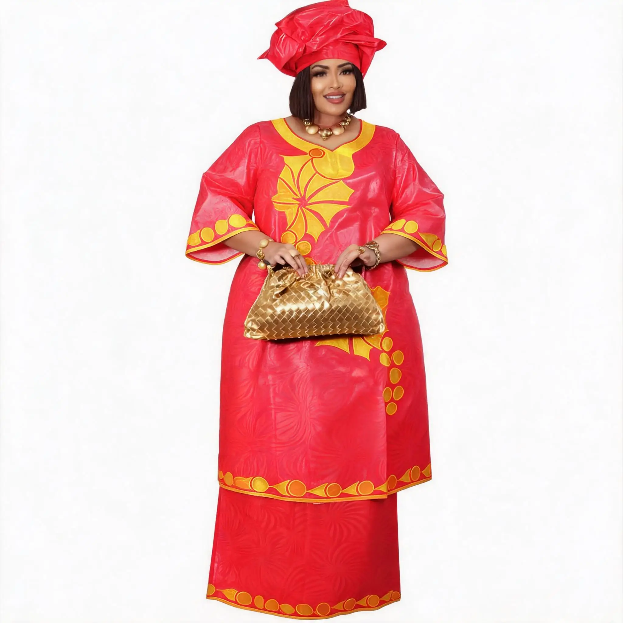Afrikanische Kleider für Frauen in Übergröße, Bazin Riche, langes Kleid mit Stickerei-Design und Schal