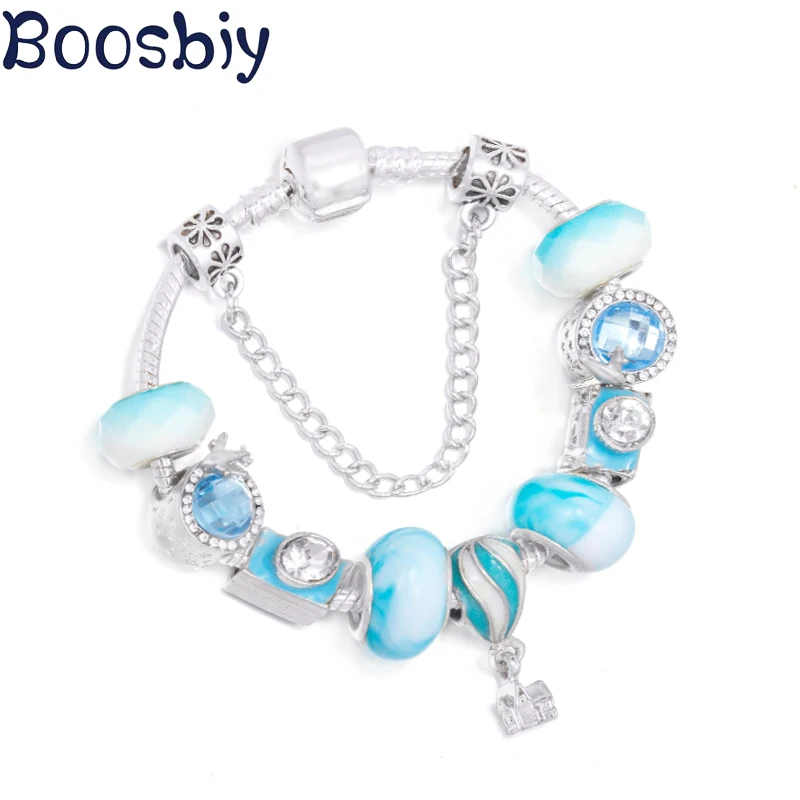 Camera & Plane In Blue Sky Beads With Hot Air Balloon Pendents Chain DIY Brand Charm Bracelet Jewelry For Women Making Gift New