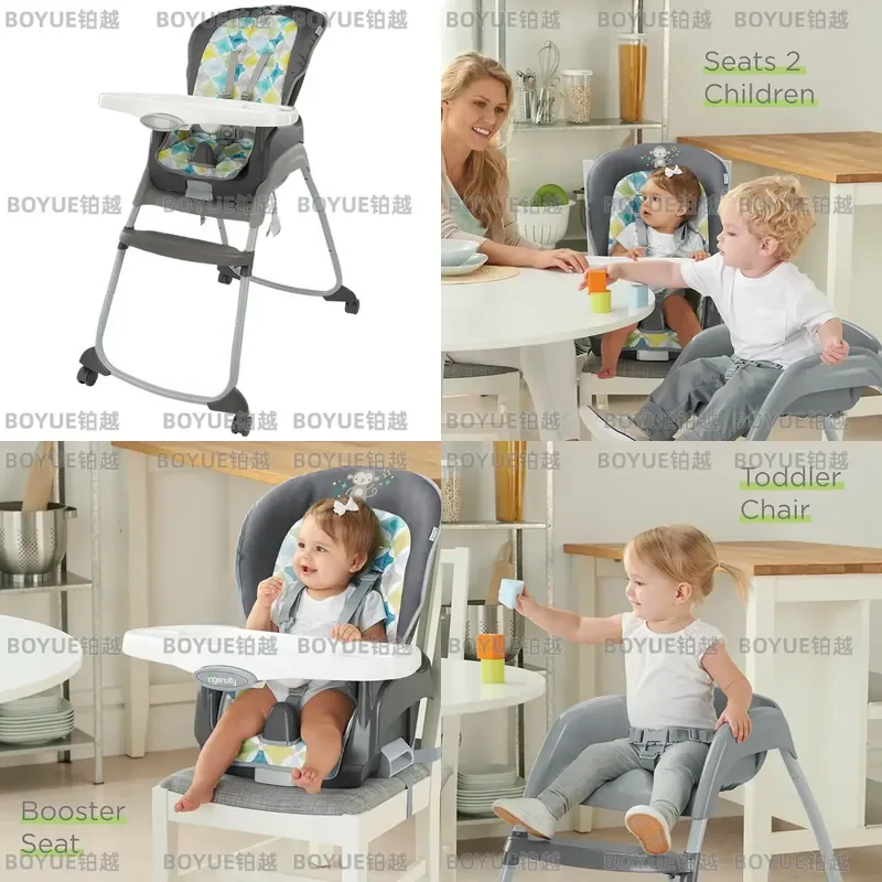 3 in 1 Baby Dining Chair Foldable Highchair Portable Feeding Seat with Armrests Multifunctional Kids Booster Stool for