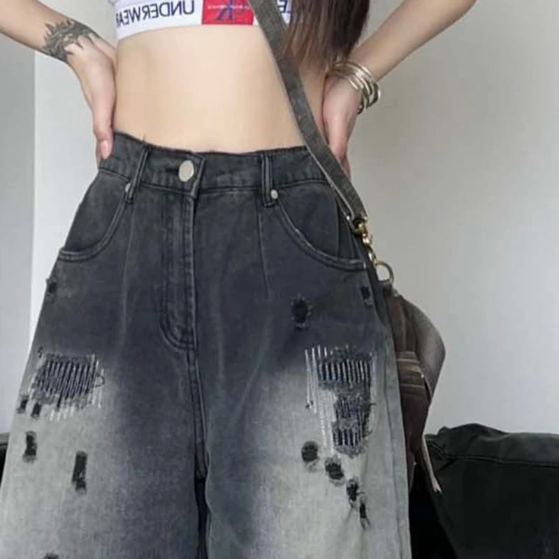 Pantaloncini di jeans strappati da donna estivi Pantaloni corti da donna larghi dritti casual streetwear Y2K
