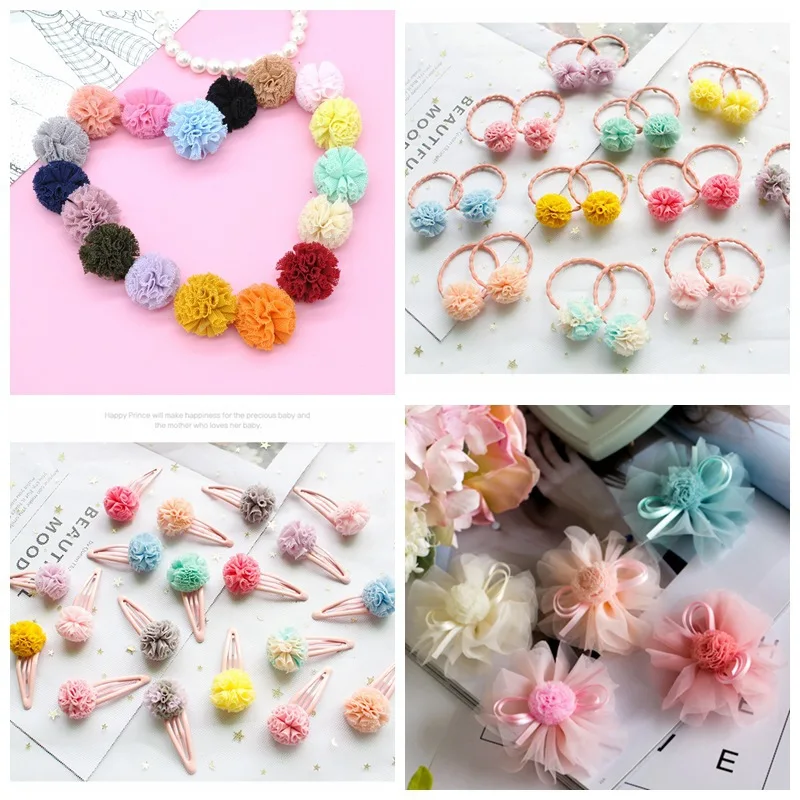 30-60 Pieces 2.5 Cm Lace Gauze Elastic Flower Ball DIY Craft Supplies Hair Ornament Pendant Jewelry Material Yarn Ball Pom Poms