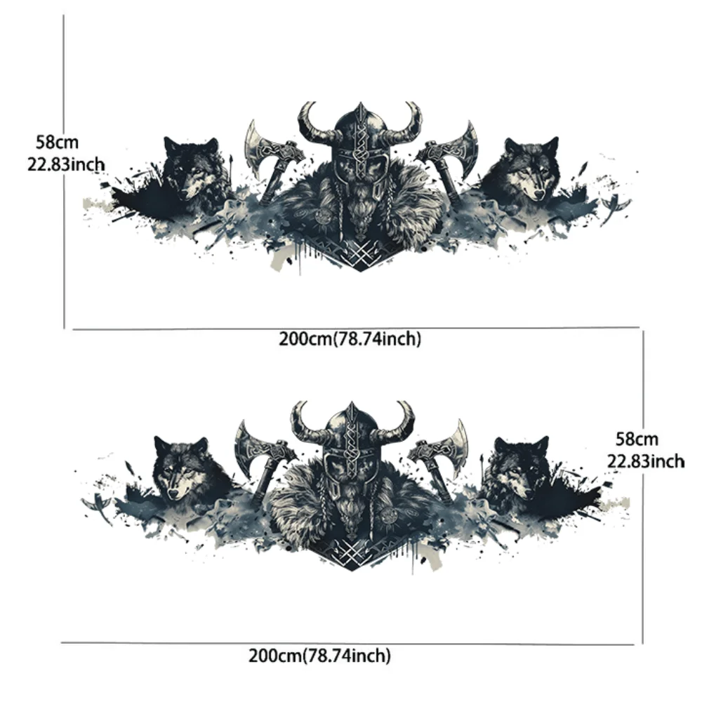 2PCS Viking warrior with an axe and two wolves decal car sticker full body decoration covering scratches protect car sticker wat