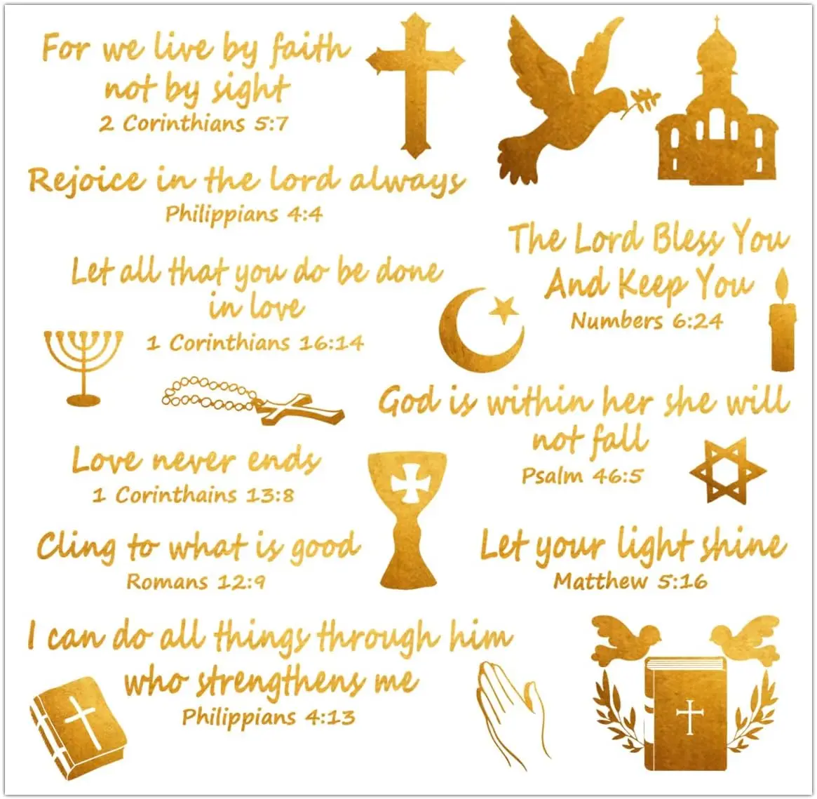 Jesus Faith Stickers Rub On Transfers Stickers Bible Verse Motivational Christian Religious Stickers Gold Foil Stickers 2Sheets