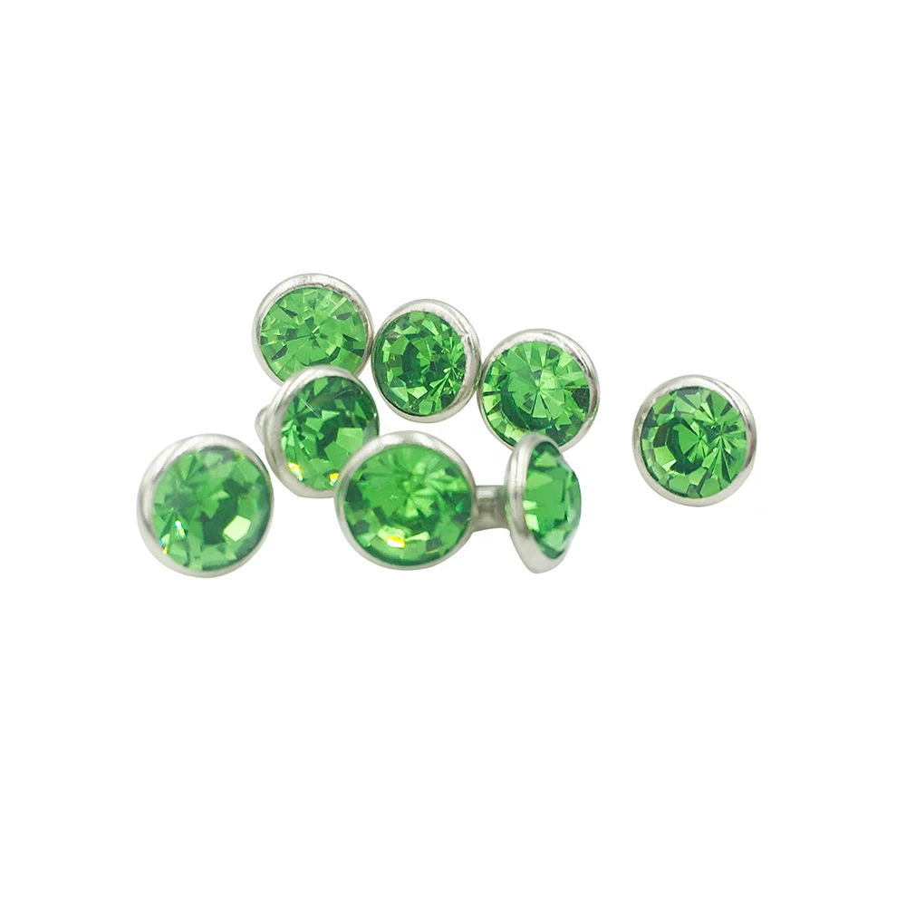 100Sets 6mm&8mm Light Green Crystal Rhinestone Rivets Metal Base Studs Stunds For Clothing Bag Leathercraft Rivet