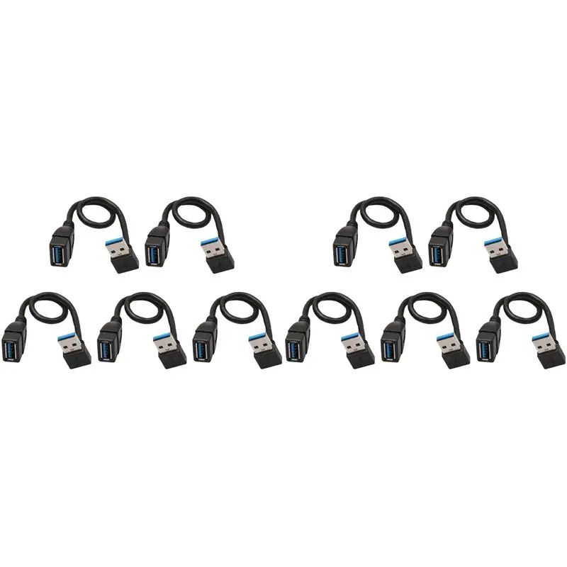 10X USB 3.0 Right Angle 90Degree Extension Cable Male To Female Adapter Cord, 20Cm-Y18A