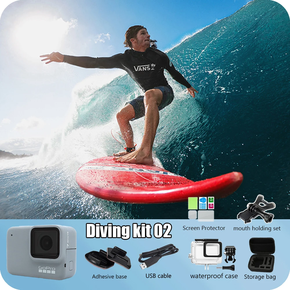 كاميرا Gopro HERO 7 باللون الأبيض للرياضات الخارجية مع حزمة فيديو فائقة الدقة gopro 7 للغوص