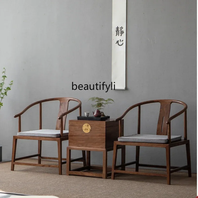 

New Chinese solid wood armchair, black walnut simple Zen Taishi chair three-piece master chair