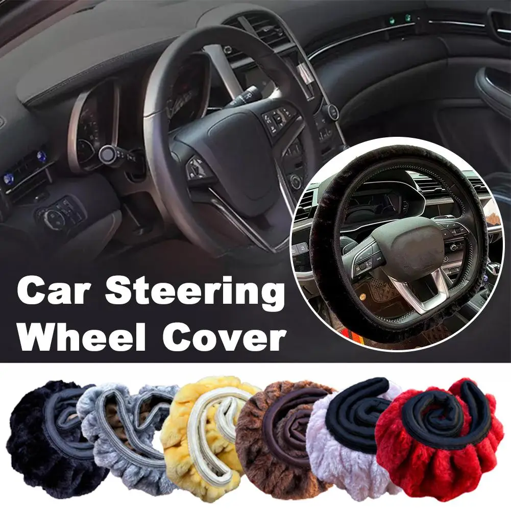 38cm Premium Soft Short Fur Car Steering Wheel Cover High-density Warm Plush Winter Steering Wheel Protector Cover Accessories