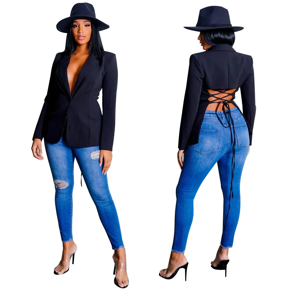 Faionable – chemisier Long Sve v-ne pour femmes, couleur Pure, K0600, petit costume Sexy en Polyester, été 2023, fabriqué en chine