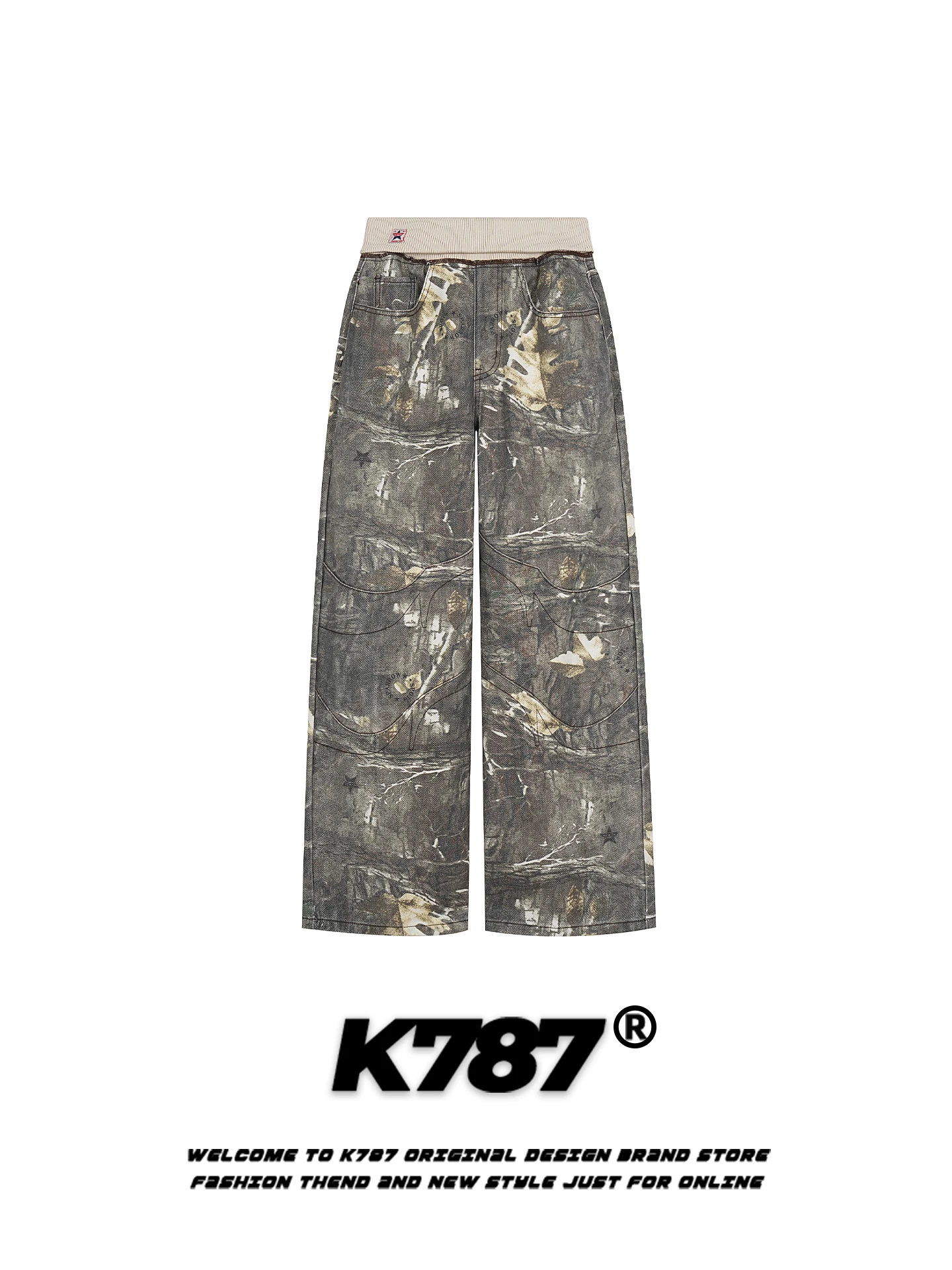 

Брюки унисекс K787 в американском ретро-стиле, камуфляжные, свободные, с высокой талией, широкие прямые штанины, повседневные, из смесового хлопка и полиэстера