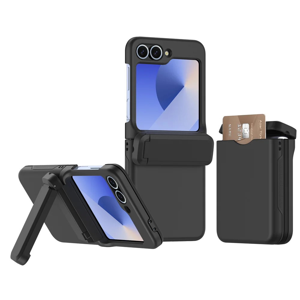 For Samsung Galaxy Z Flip 6 5 4 3 Flip6 Flip5 Multifunctional Card Holder Hinge Protection Kickstand Phone Case Protective Cover