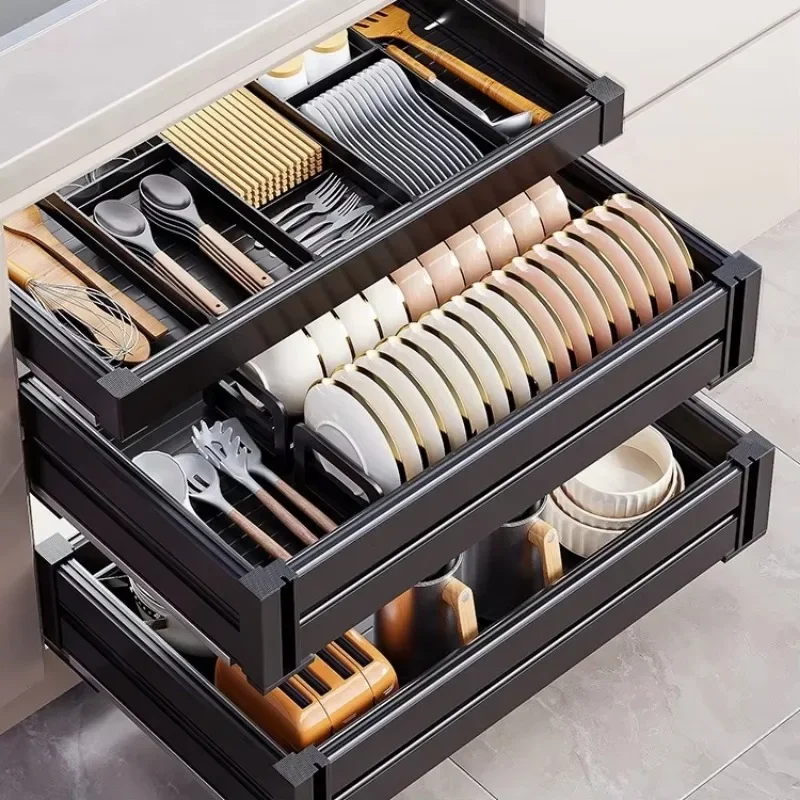 Kitchen Accessories Modern Drawer Basket Aluminum Alloy Pull Out Basket Cabinet Pull Out Organizer