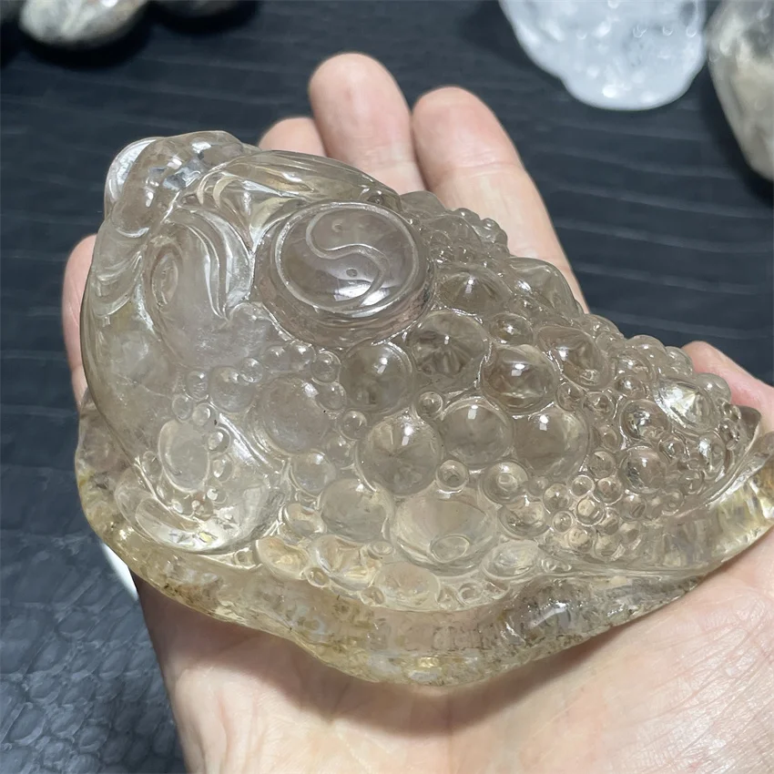 Natural Clear Quartz Smoky Golden Toad Crystal Hand carved view 5