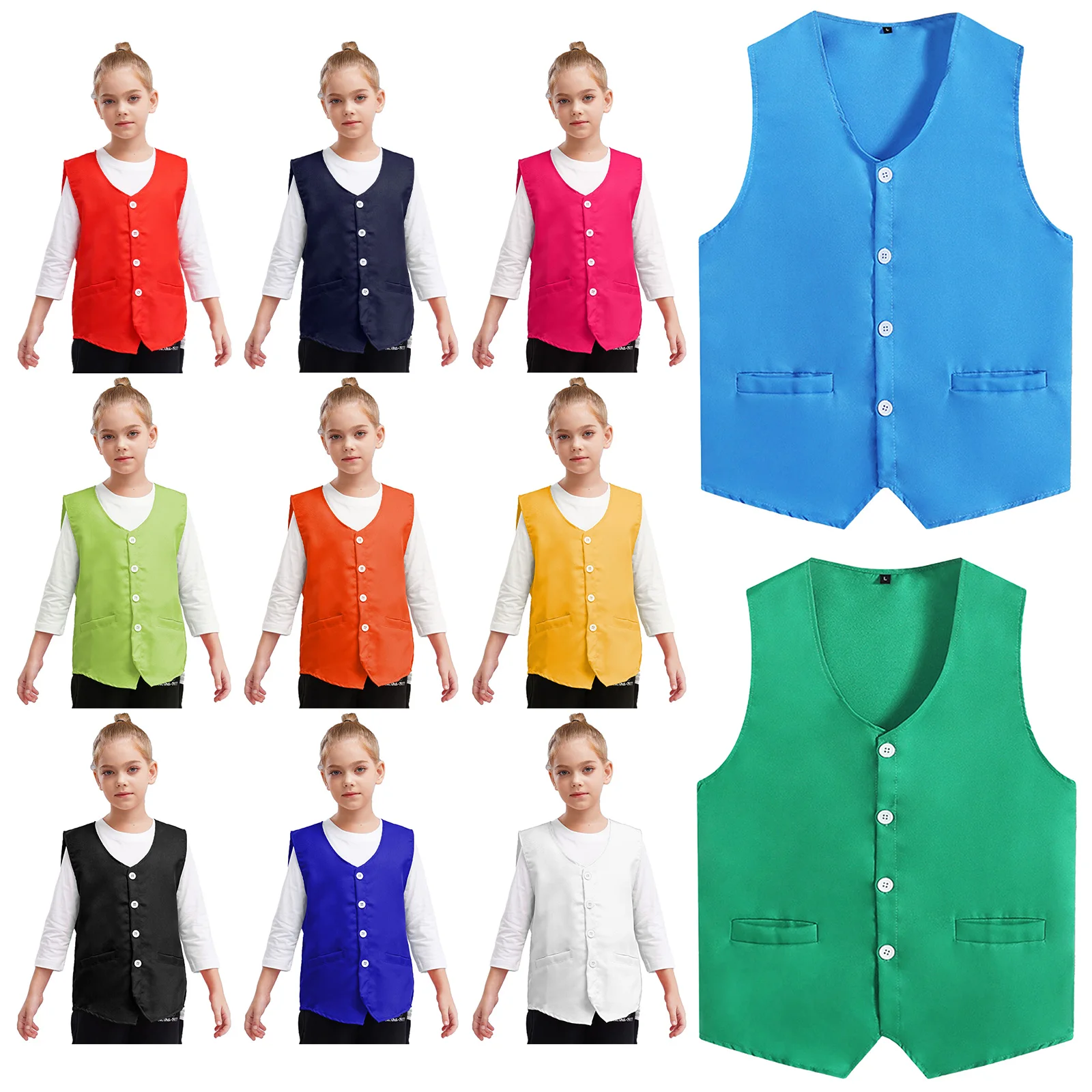 2025 New Kids Boys Girls Button Volunteer Vest Sleeveless Waistcoat Public Volunteers Activities Social Service Uniform Costume