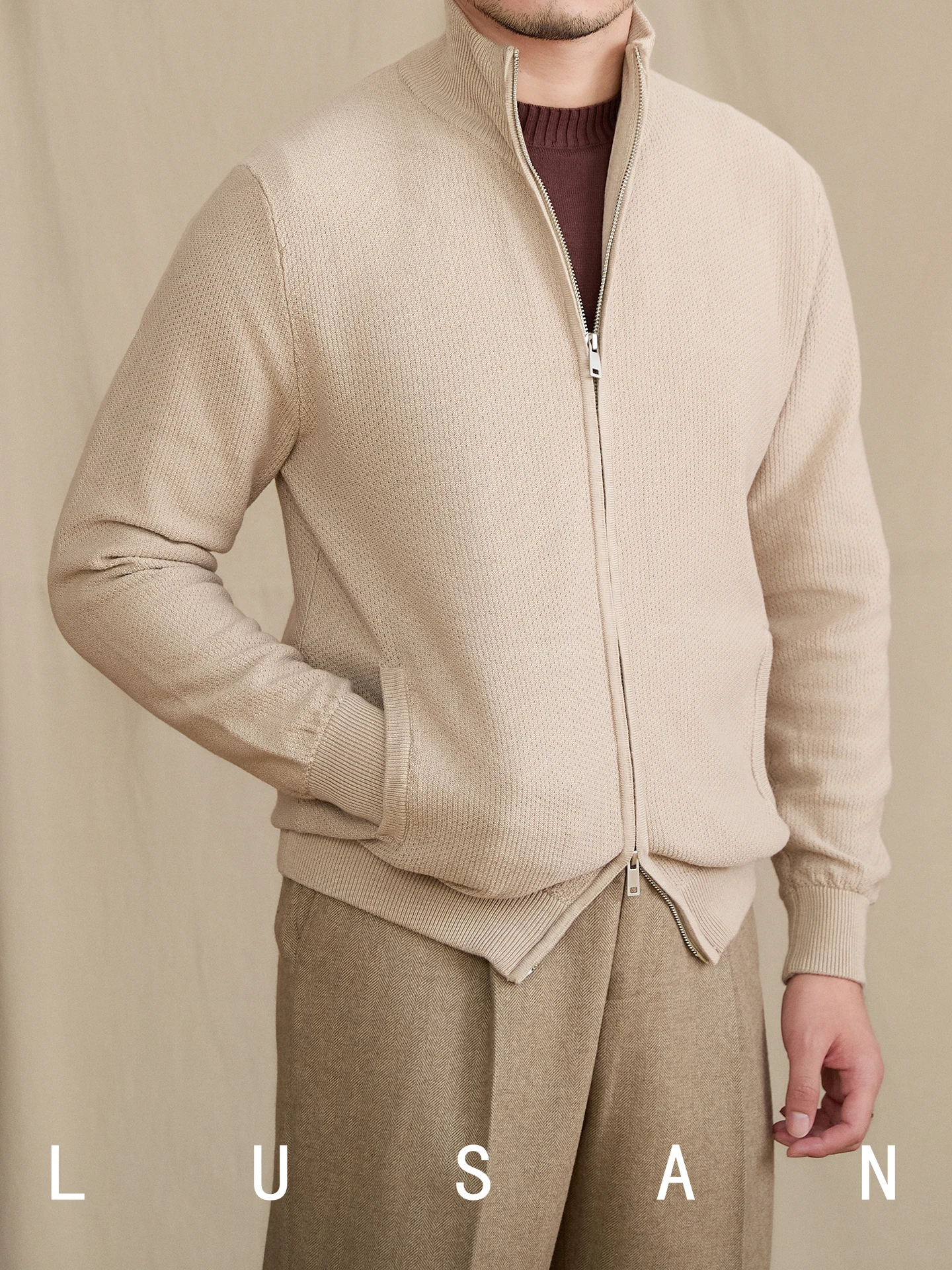 

British Style Slim Fit Wool Blend Knitted Cardigan Autumn Winter Italian Retro Casual Jacket for Commuter