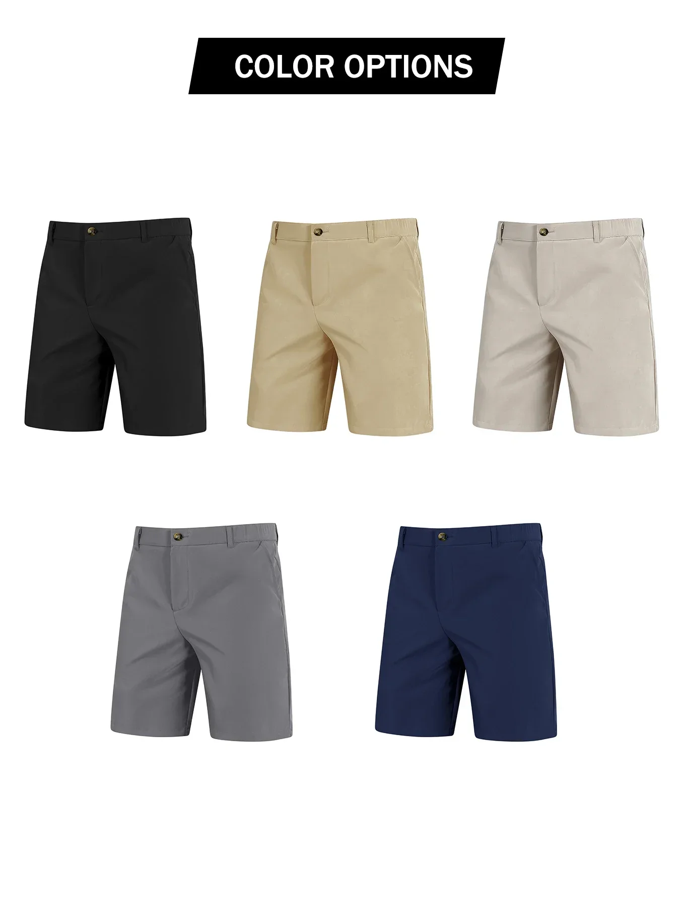 Herren-Cargo-Shorts, Sommer, elastische Taille, gerade Passform, einfarbig, lässige kurze Hose für Strand, Reisen, für den Außenbereich – Detail 6