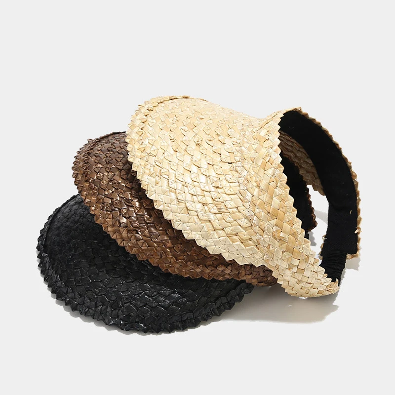 Straw Woven Empty Top Hat Women's Summer Fashion Sun Protection Sunshade Hat Internet Famous Ponytail Tied Hat Trend Korean