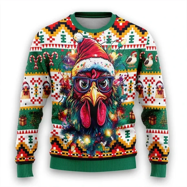 2025 New Chicken Ugly Christmas Sweaters For Men Clothes Funny Rooster Graphic Sweaters Casual Unisex Pullovers Kid's Men's Tops