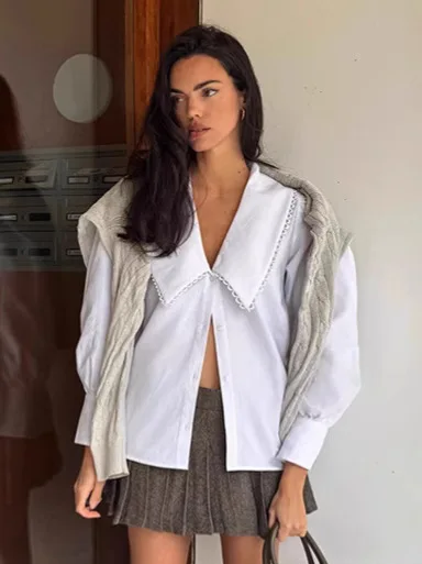 Luźna bluzka z falbankami dla kobiet, codzienna, z kołnierzykiem, długa bluzka, chińska marka, damska, premium, letnia moda.