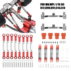 RCGOFOLLOW Barra de enlace de dirección de aluminio, barra de tracción, juego de amortiguadores de asiento de montaje para 1/16 MN, D12, D90, D91, MN99, MN99s, 1/16, WPL, C14, C24