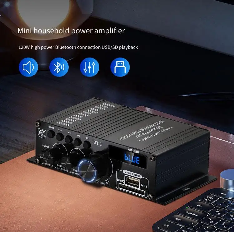 

Mini Digital Power Audio Car Amplifier Bluetooth Stereo Audio Amplifier for Theater Club Party Music Car Speaker With adapter