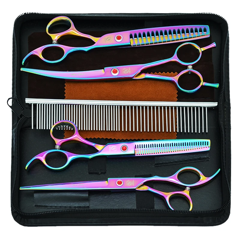 

7 inch Meisha Professional Pet Grooming Kit Scissors Set Dog Straight Curved Cutting Shears Animals Thinning Fur Clipper B0019A