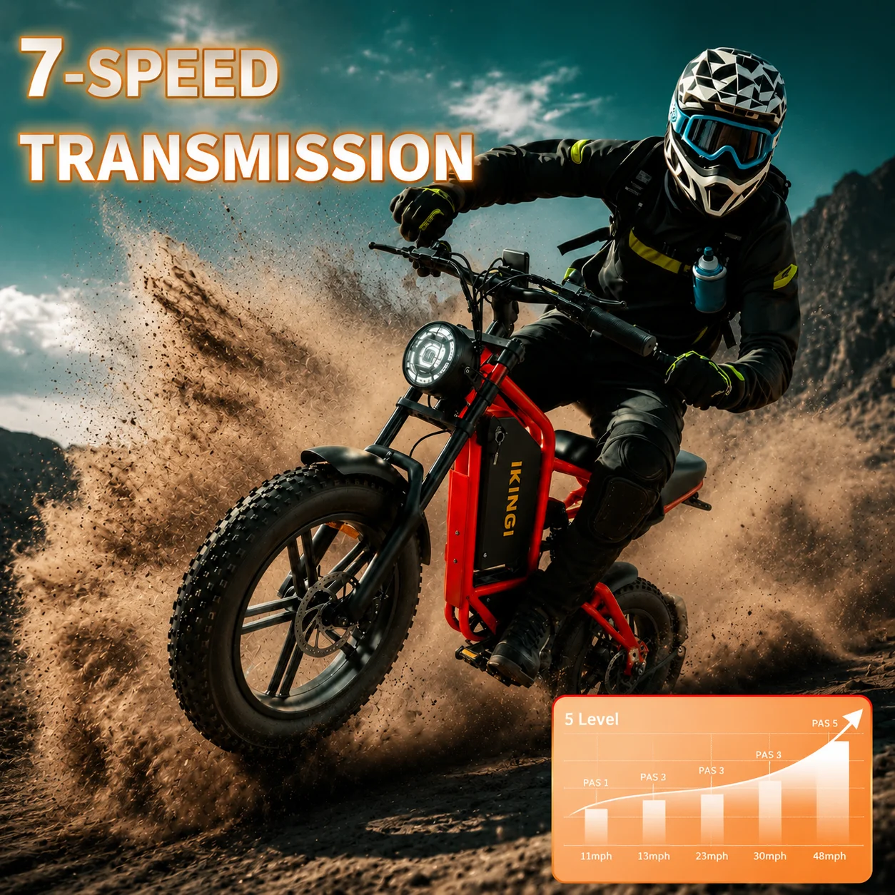 Electric Bike, 1500W 60V 23.4AH Battery, 7-speed, 20-inch Fat Tire, 40-60KM Range，Multi-color selection