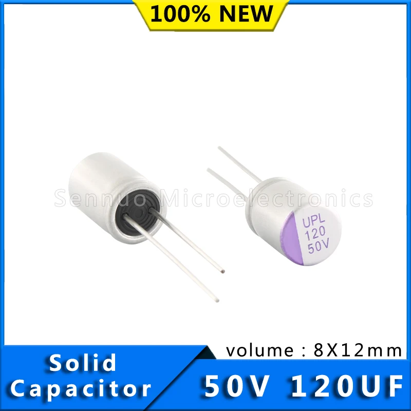 10pcs New 50V 120UF original 8X12mm solid capacitor motherboard graphics capacitor 120uf 50v Aluminum electrolytic capacitors